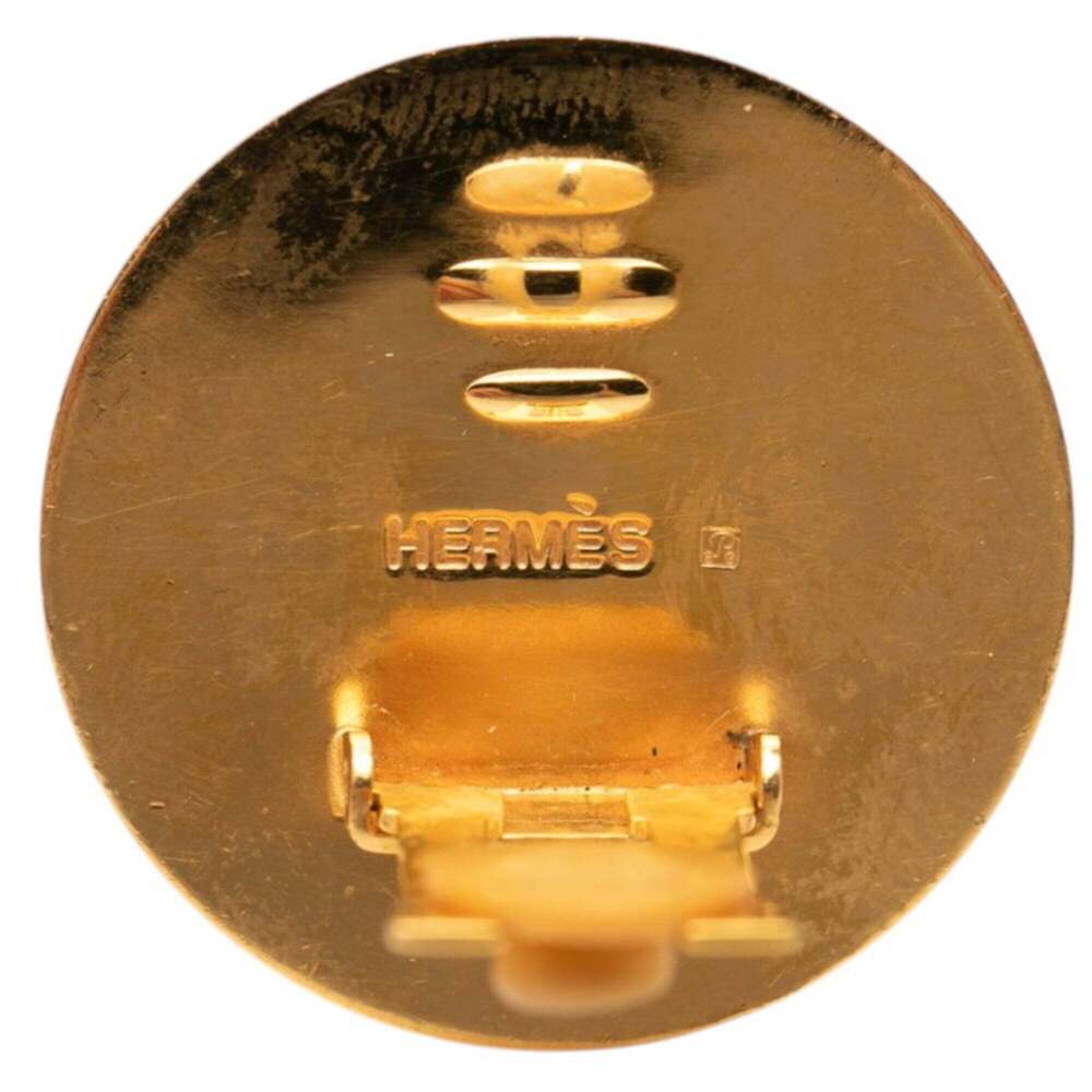 Hermes Enamel Round Earrings, Gold Plated, Women's - Picture 3 of 3